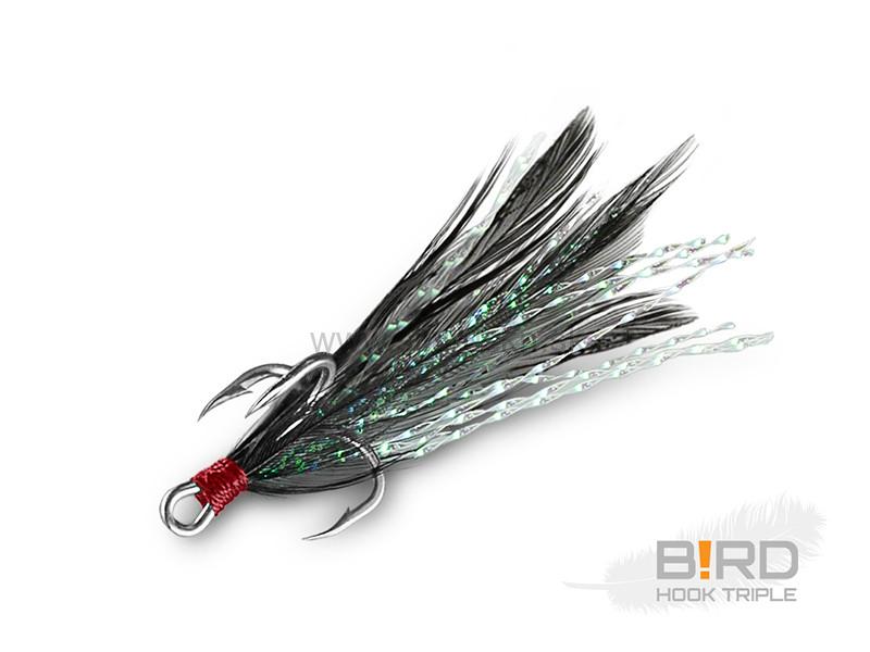 Trojháčik Delphin B!RD Hook TRIPLE / 3ks čierne perie #10