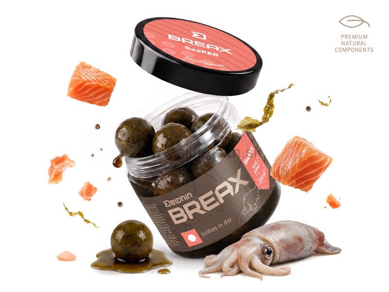 Boilies v dipe Delphin BreaX /SeaKER 200ml 16mm Squid-Losos