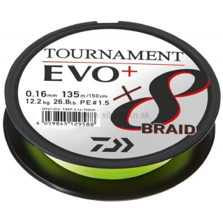 Šnúra Daiwa Tournament X8 Braid EVO+ Chartreuse 135m 0,10mm