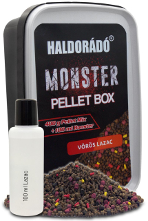 Pelety HALDORADO Monster Pellet Box 400g+10ml Červený losos